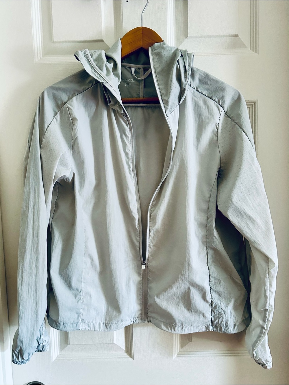 Light Gray/Green Hooded Windbreaker Jacket